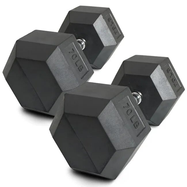 70 LB Rubber Hex Dumbbells