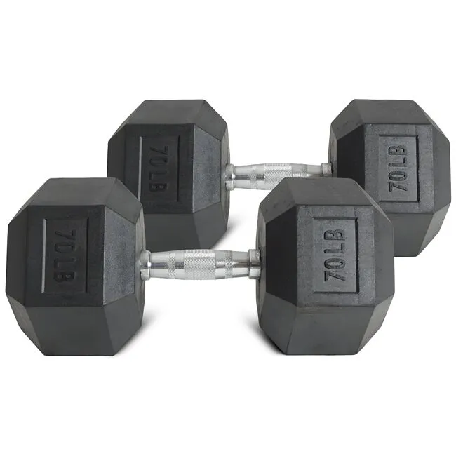 70 LB Rubber Hex Dumbbells