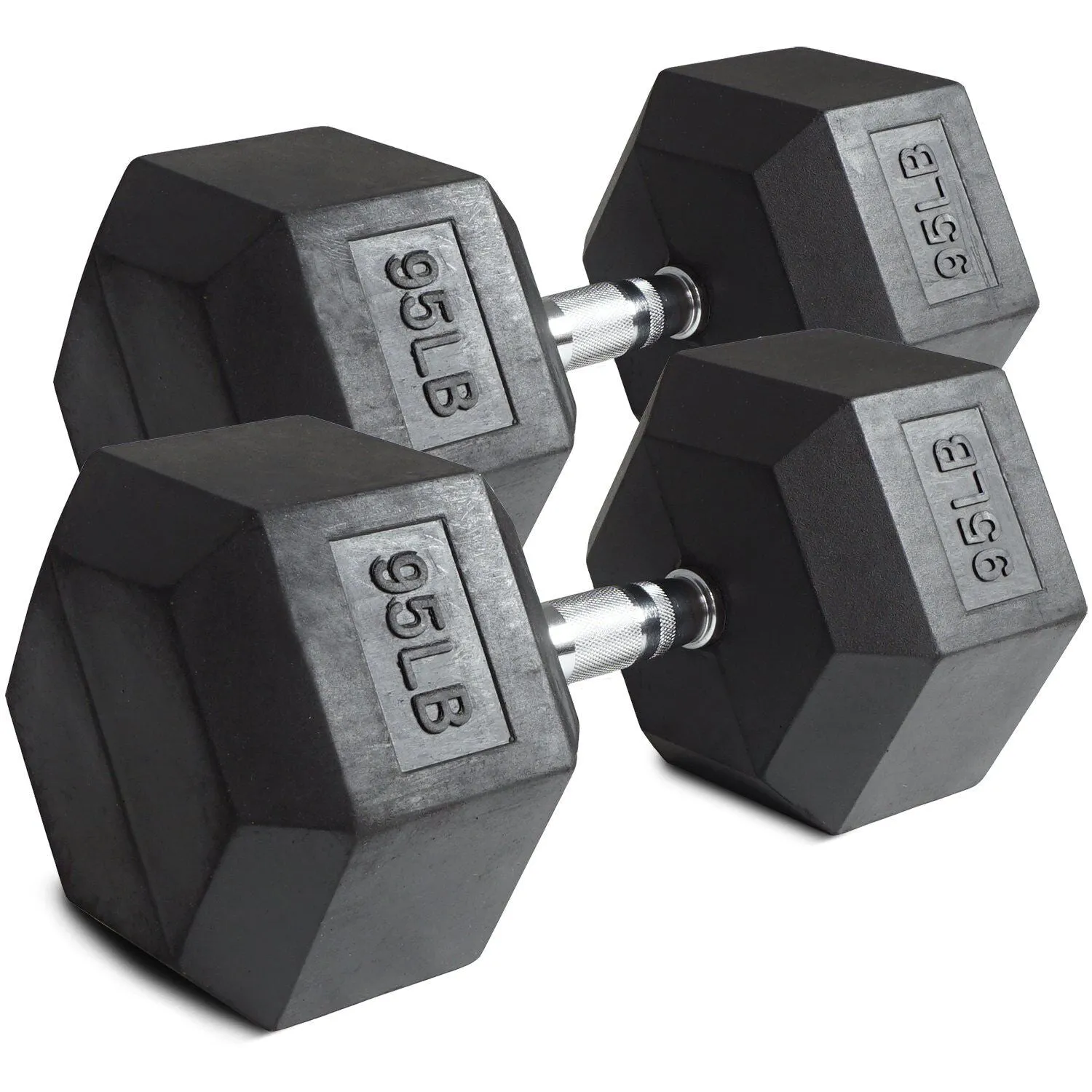 95 LB Rubber Hex Dumbbells