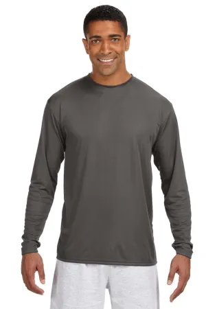 A4 Mens Performance Moisture Wicking Long Sleeve Crewneck T-Shirt - Graphite Grey