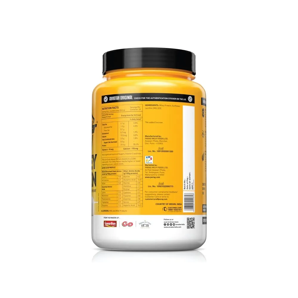 AVVATAR WHEY PROTEIN | 1 KG | Unflavoured | 27g Protein | 29 Servings | Isolate & Concentrate Blend