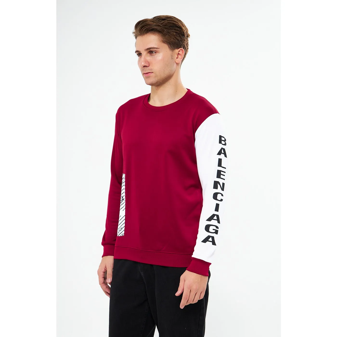 BGA Burgundy Sleeves Contrast Sweatshirt