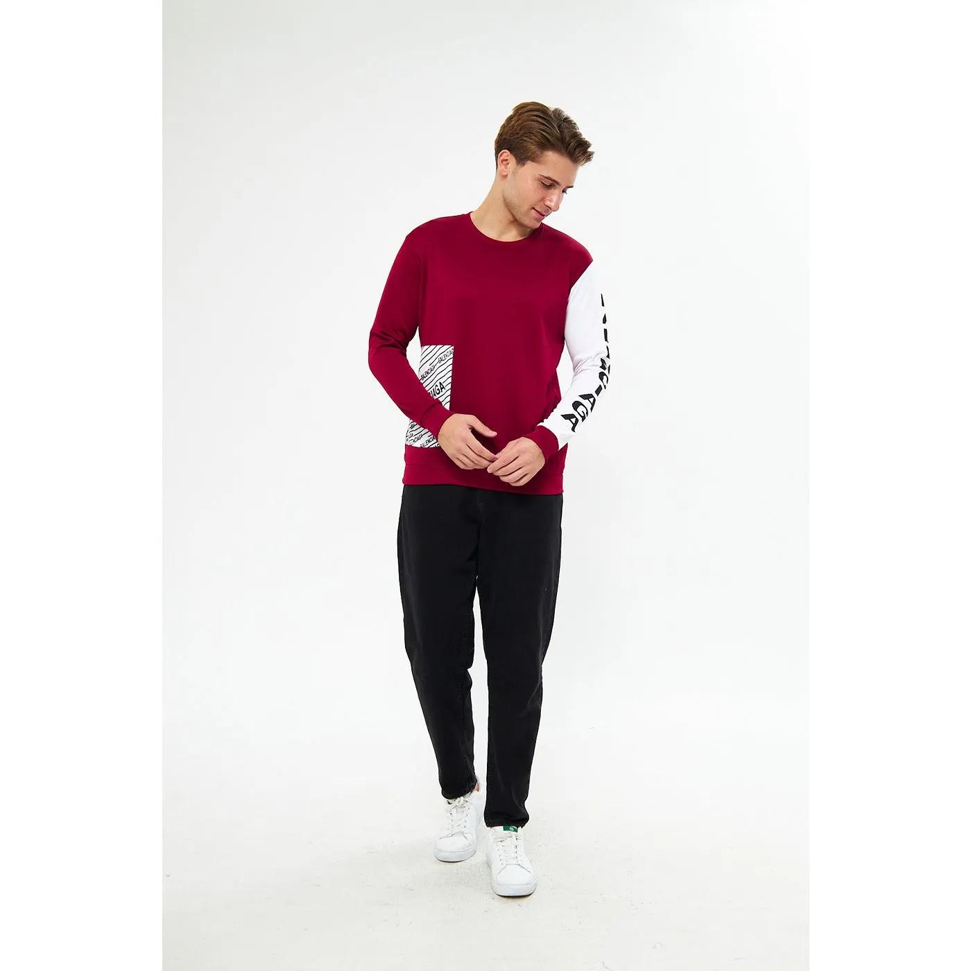 BGA Burgundy Sleeves Contrast Sweatshirt