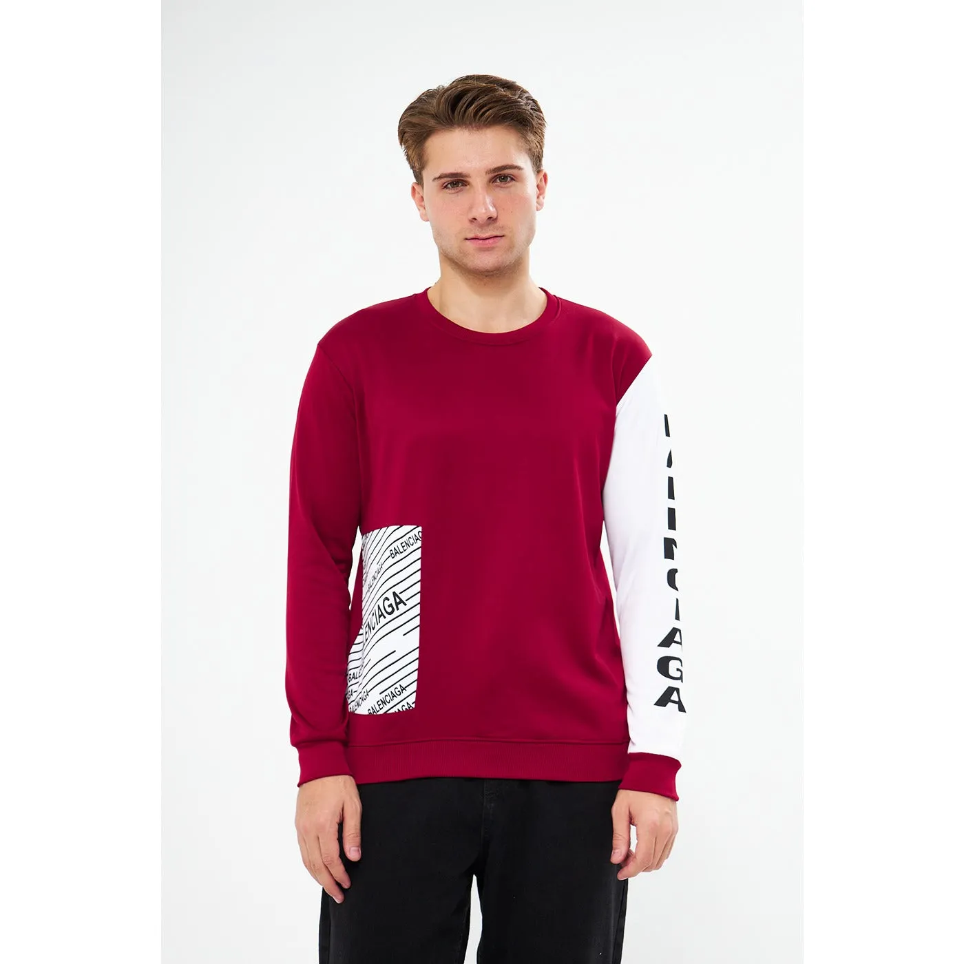 BGA Burgundy Sleeves Contrast Sweatshirt