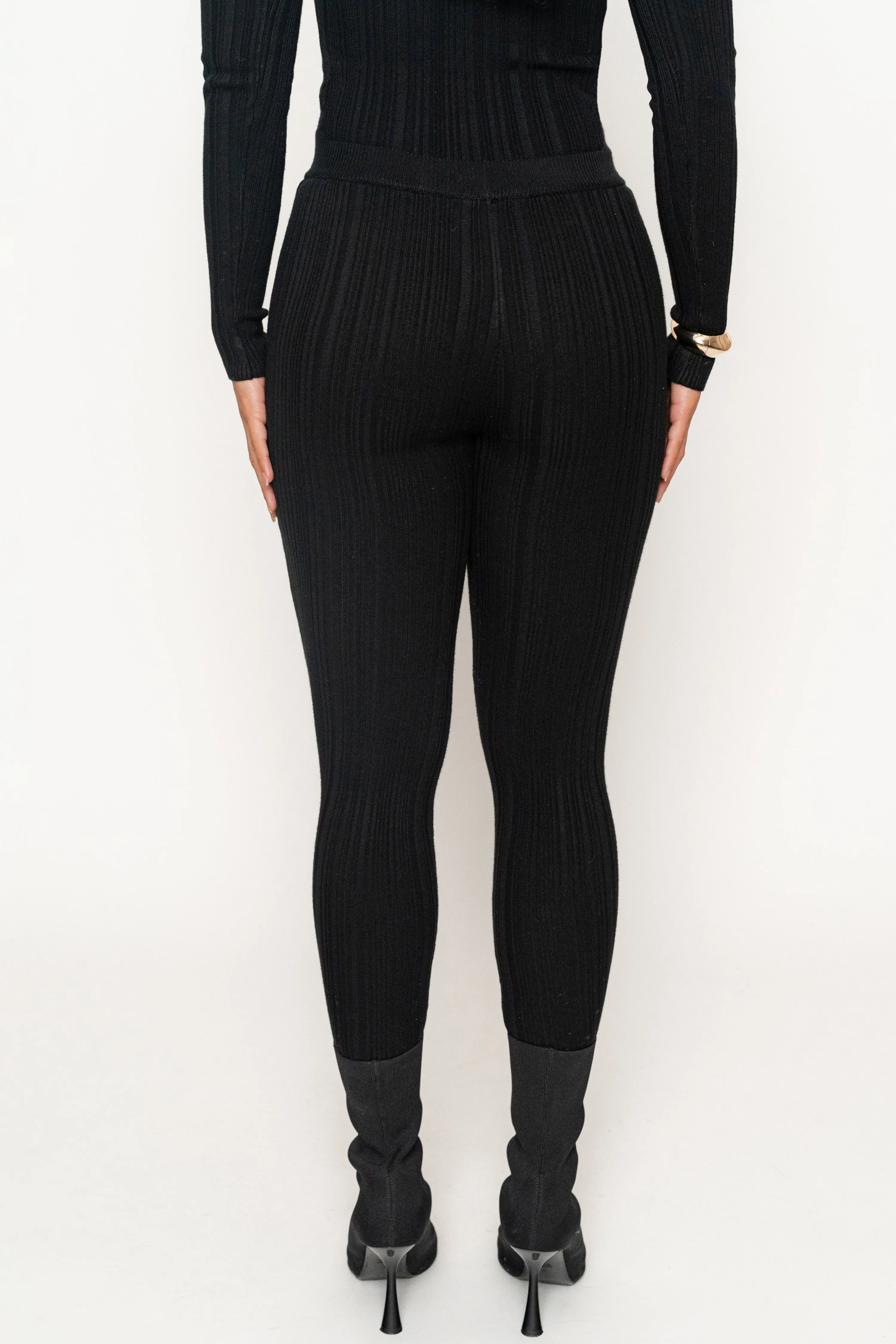 Black Ribbed High Waist Leggings