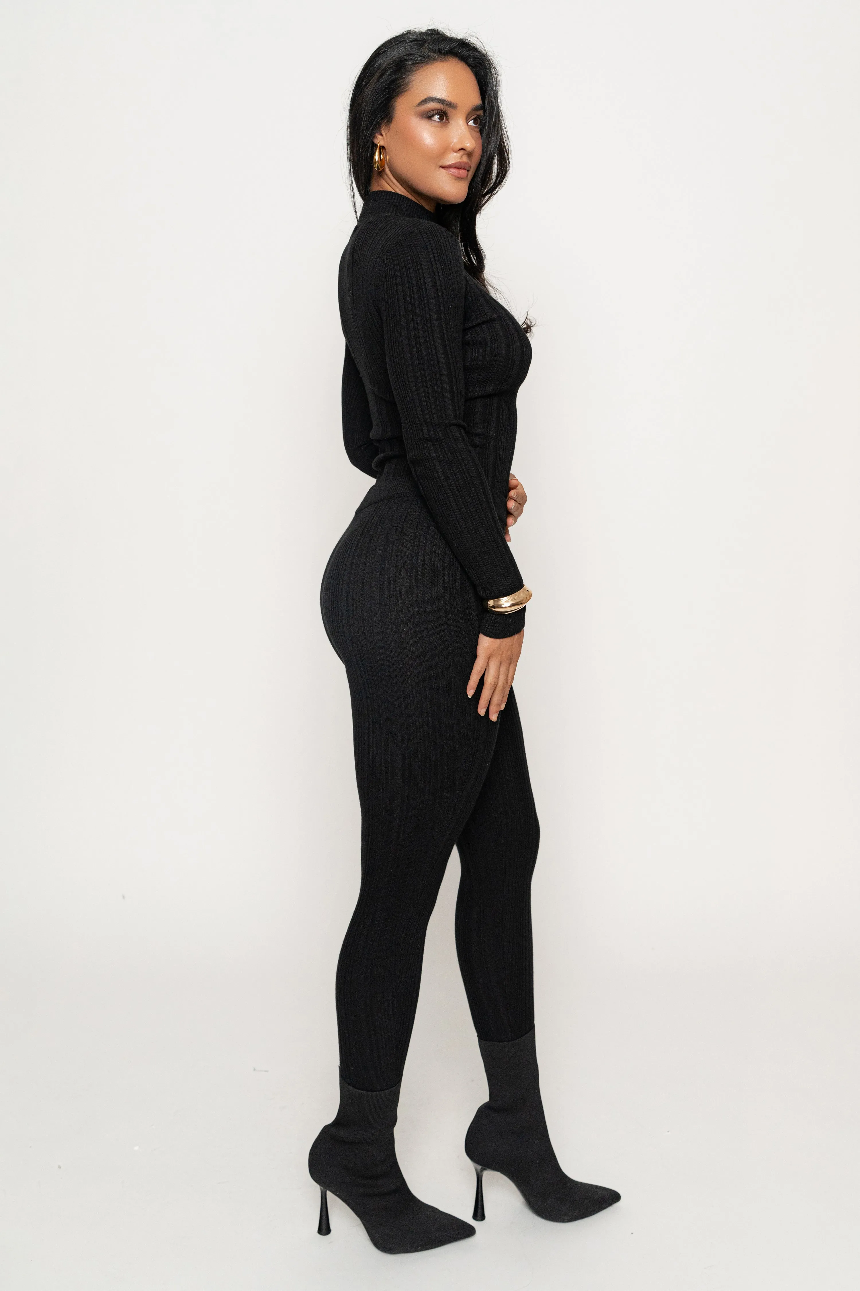 Black Ribbed High Waist Leggings