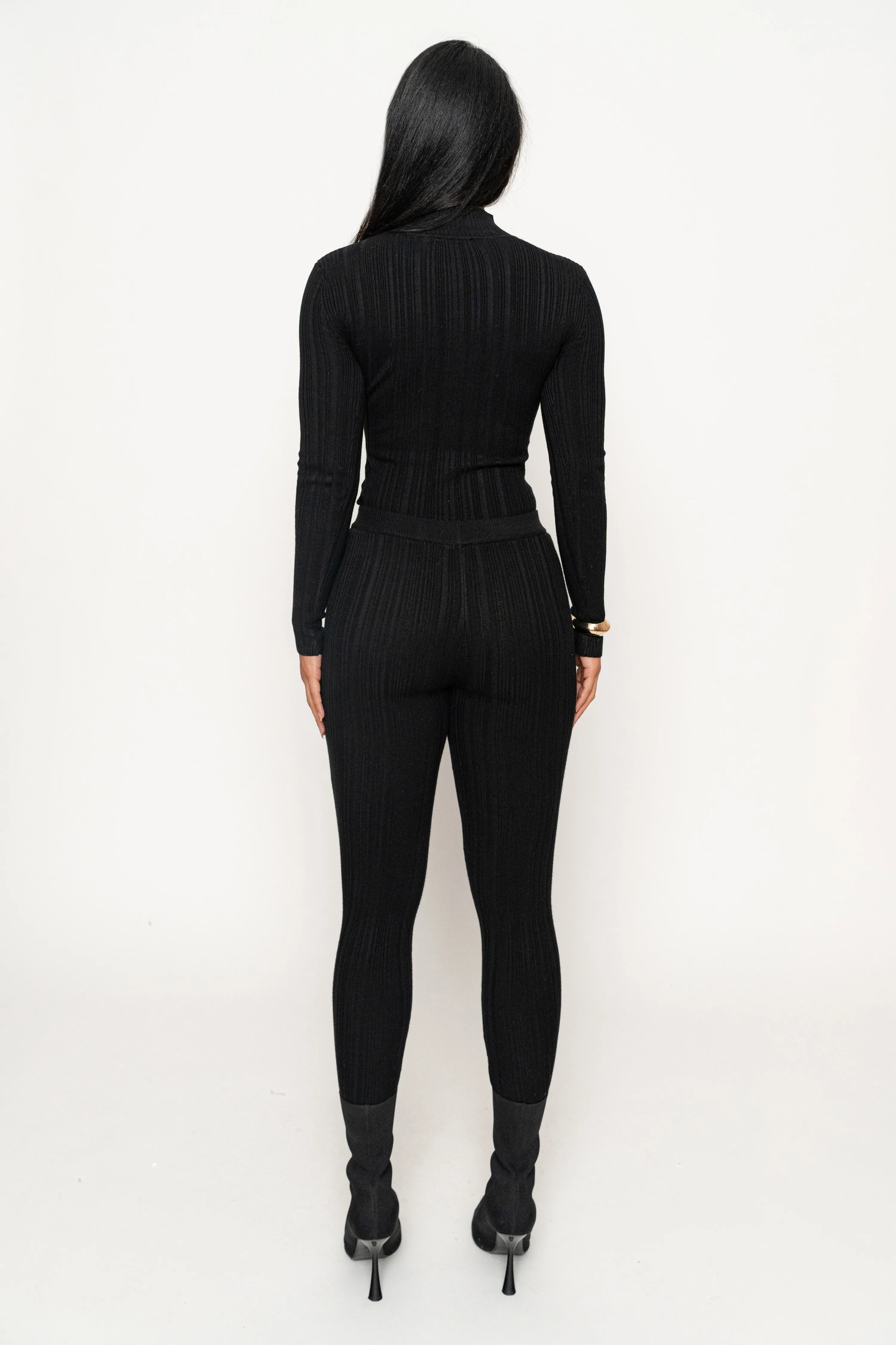 Black Ribbed High Waist Leggings