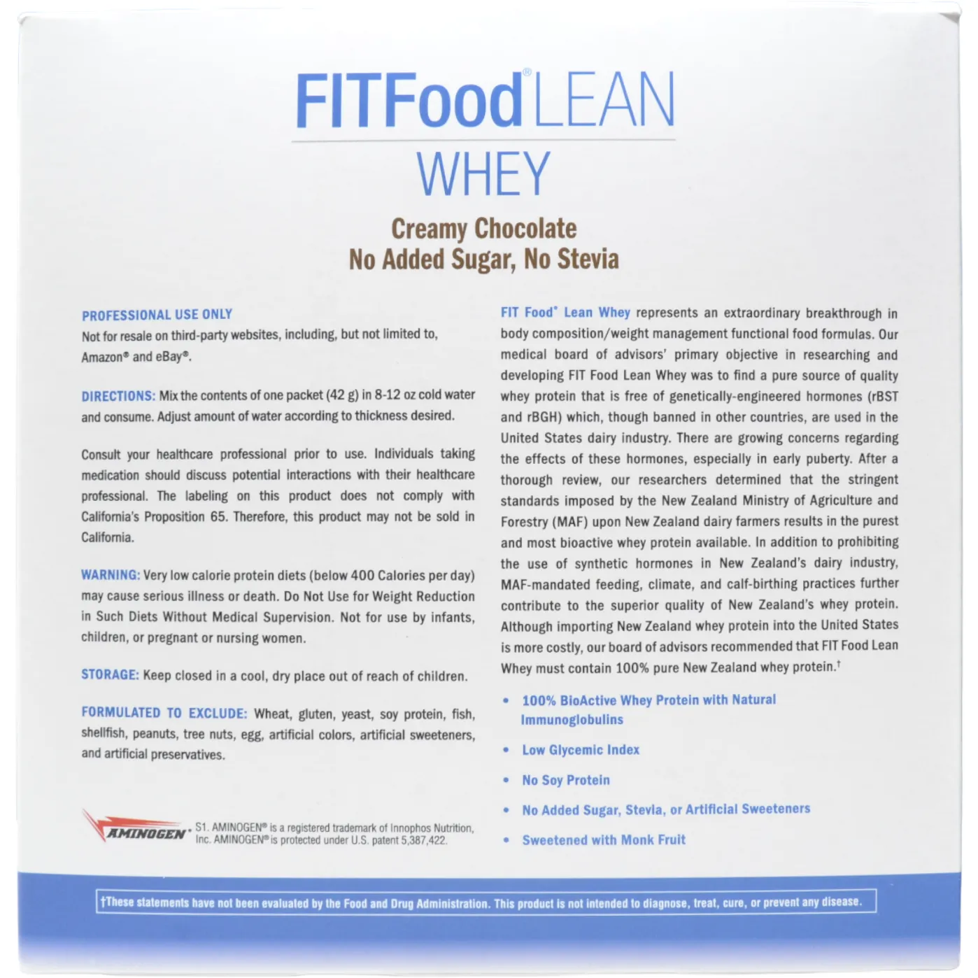 FIT Food Lean Whey: Creamy Chocolate (No Added Sugar, No Stevia) 10 Servings by Xymogen