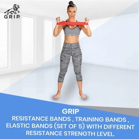 Grip Resistance Bands / Training Bands / Elastic Bands (Set Of 5) With Different Resistance Strength Level For Squats, Hips, Legs, Butt, Glutes And Full Body Workouts At Home, Gym Or While Travelling