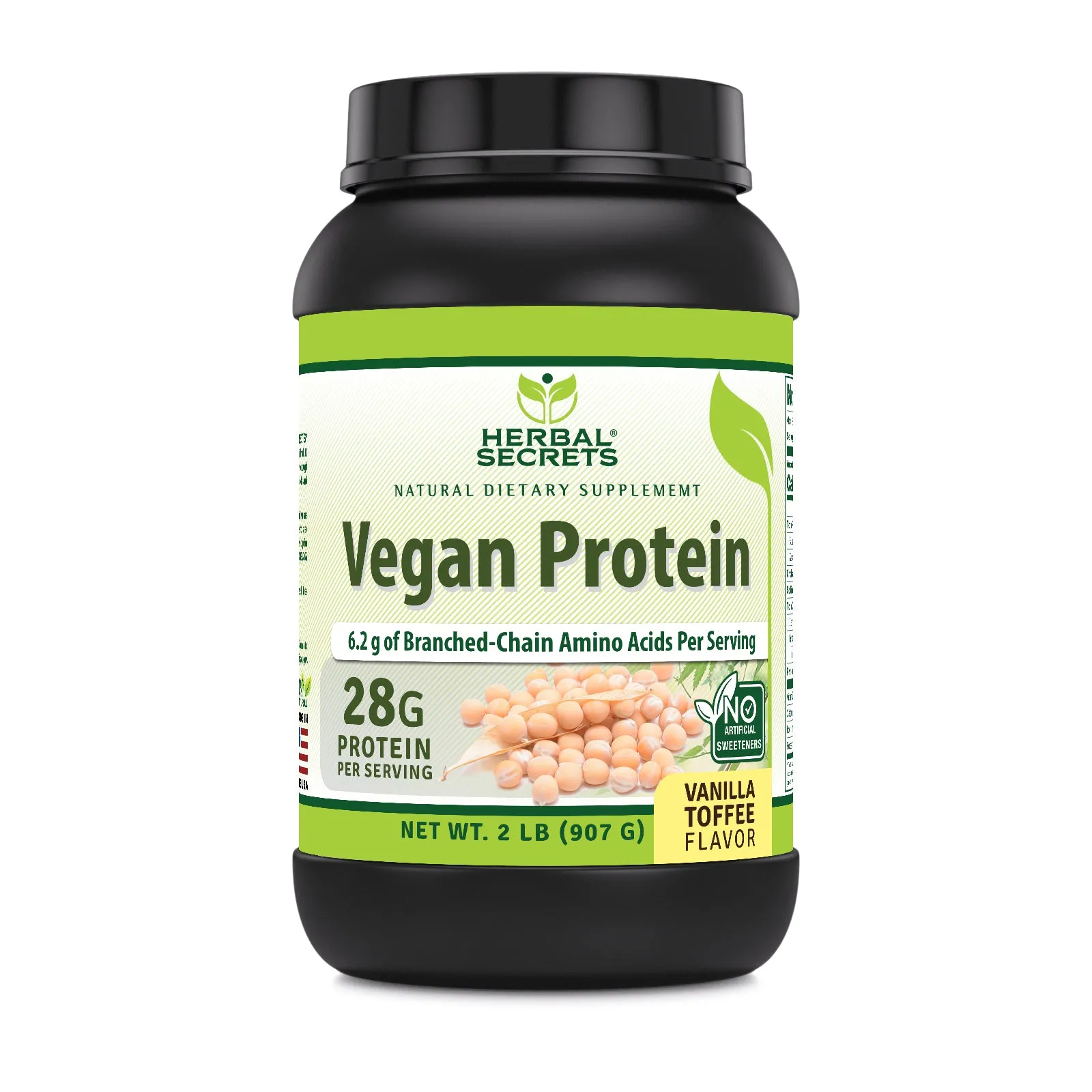 Herbal Secrets Pea Protein | Vanilla Toffee Flavor | 2 Lb | 28 Grams Protein | 23 Servings | USDA Organic