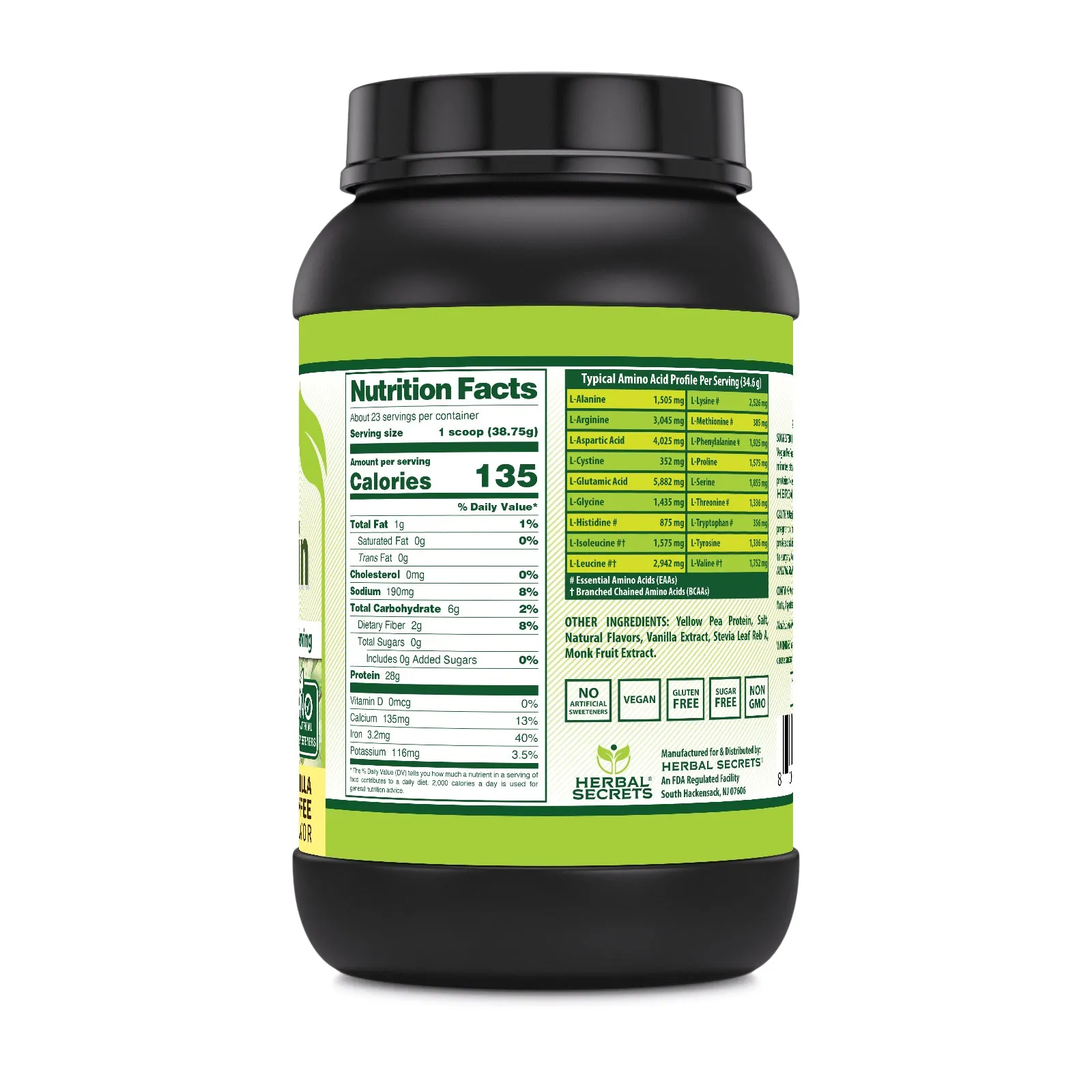 Herbal Secrets Pea Protein | Vanilla Toffee Flavor | 2 Lb | 28 Grams Protein | 23 Servings | USDA Organic