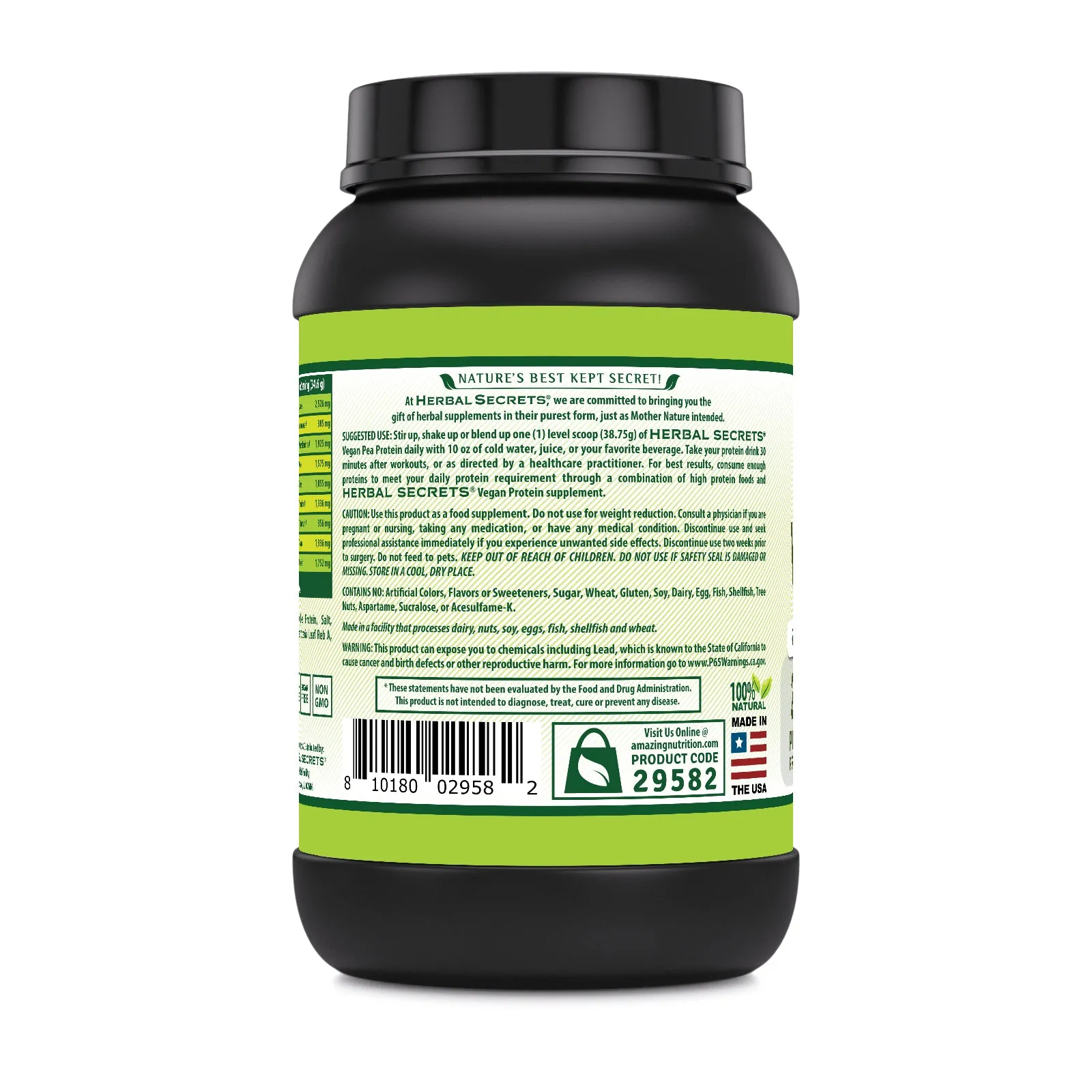 Herbal Secrets Pea Protein | Vanilla Toffee Flavor | 2 Lb | 28 Grams Protein | 23 Servings | USDA Organic