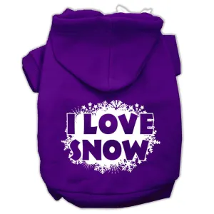 I Love Snow Screenprint Pet Hoodies Purple Size S (10)