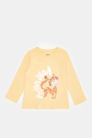 Infant Girls Yellow Placement Print Long Sleeves T-shirt