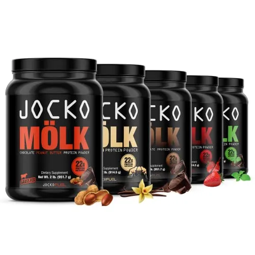 Jocko Mölk Whey Protein Powder (Chocolate Peanut Butter) - Keto, Probiotics, Grass Fed, Digestive Enzymes, Amino Acids, Sugar Free Monk Fruit Blend - Supports Muscle Recovery and Growth - 31 Servings