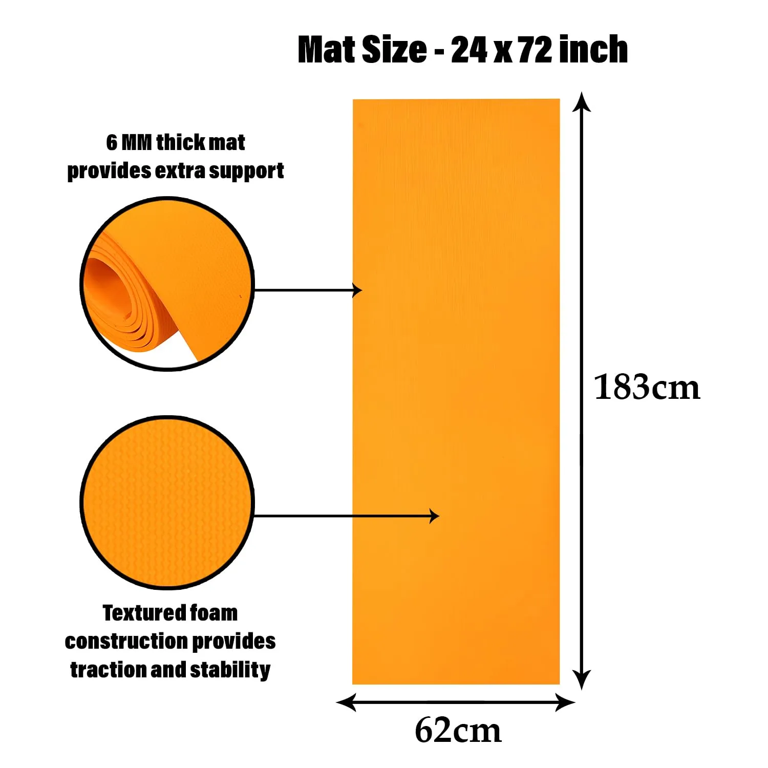 Kuber Industries Yoga Mat | Eva Foam Workout Mat | Anti-Skid Floor Exercise Mat | Carpet Mat for Gym-Fitness | Yoga Mat for Women | Yoga Mat for Men | 6 MM | Orange