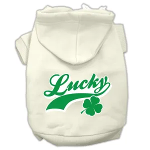 Lucky Swoosh Screen Print Pet Hoodies Cream Size XS (8)