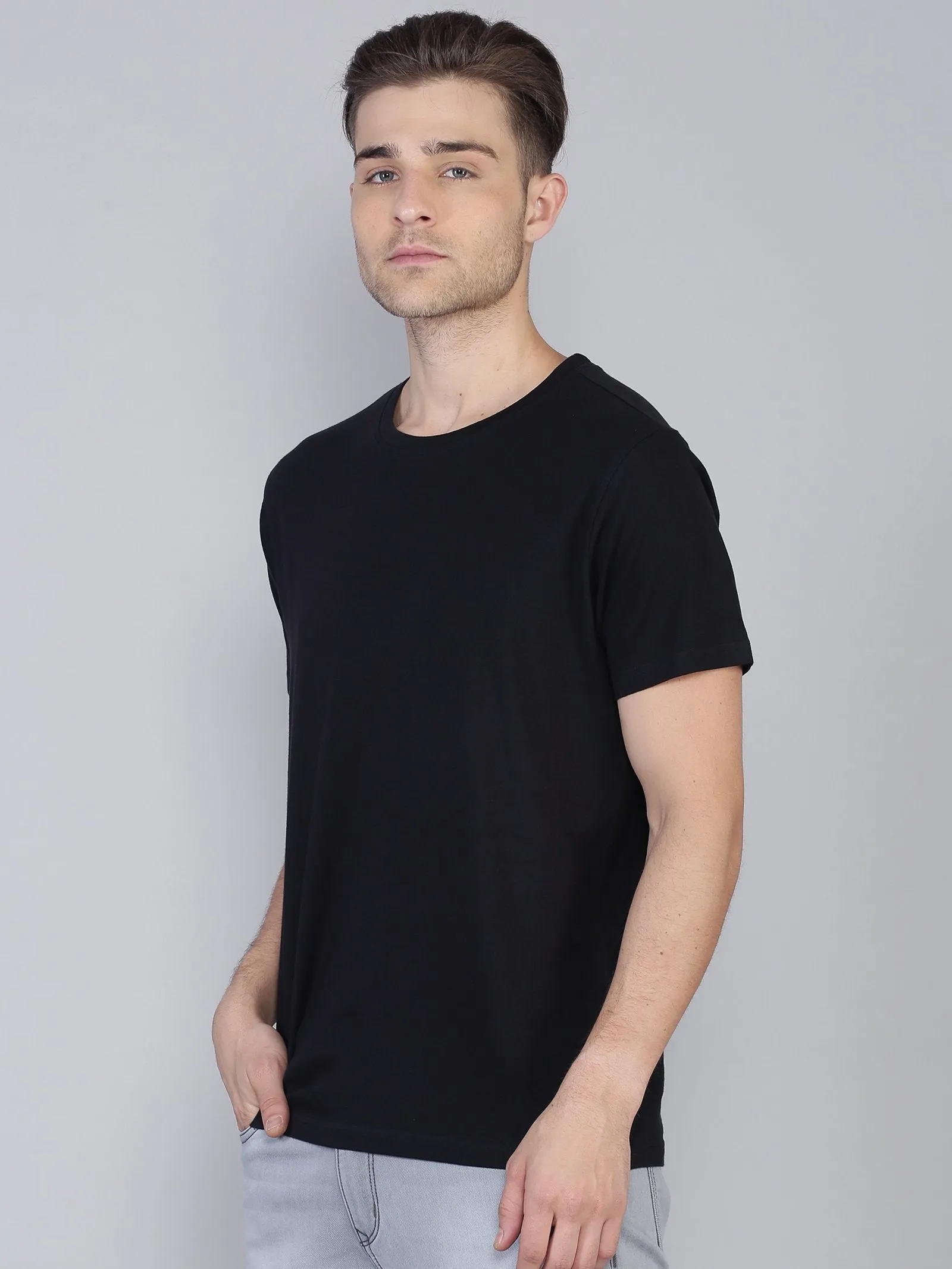 MEN'S WHITE/GREY/BLACK SOLID SLIM FIT T.SHIRT