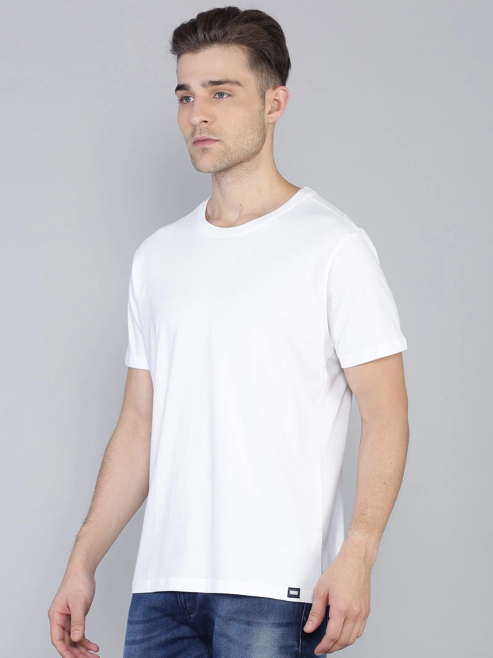 MEN'S WHITE/GREY/BLACK SOLID SLIM FIT T.SHIRT