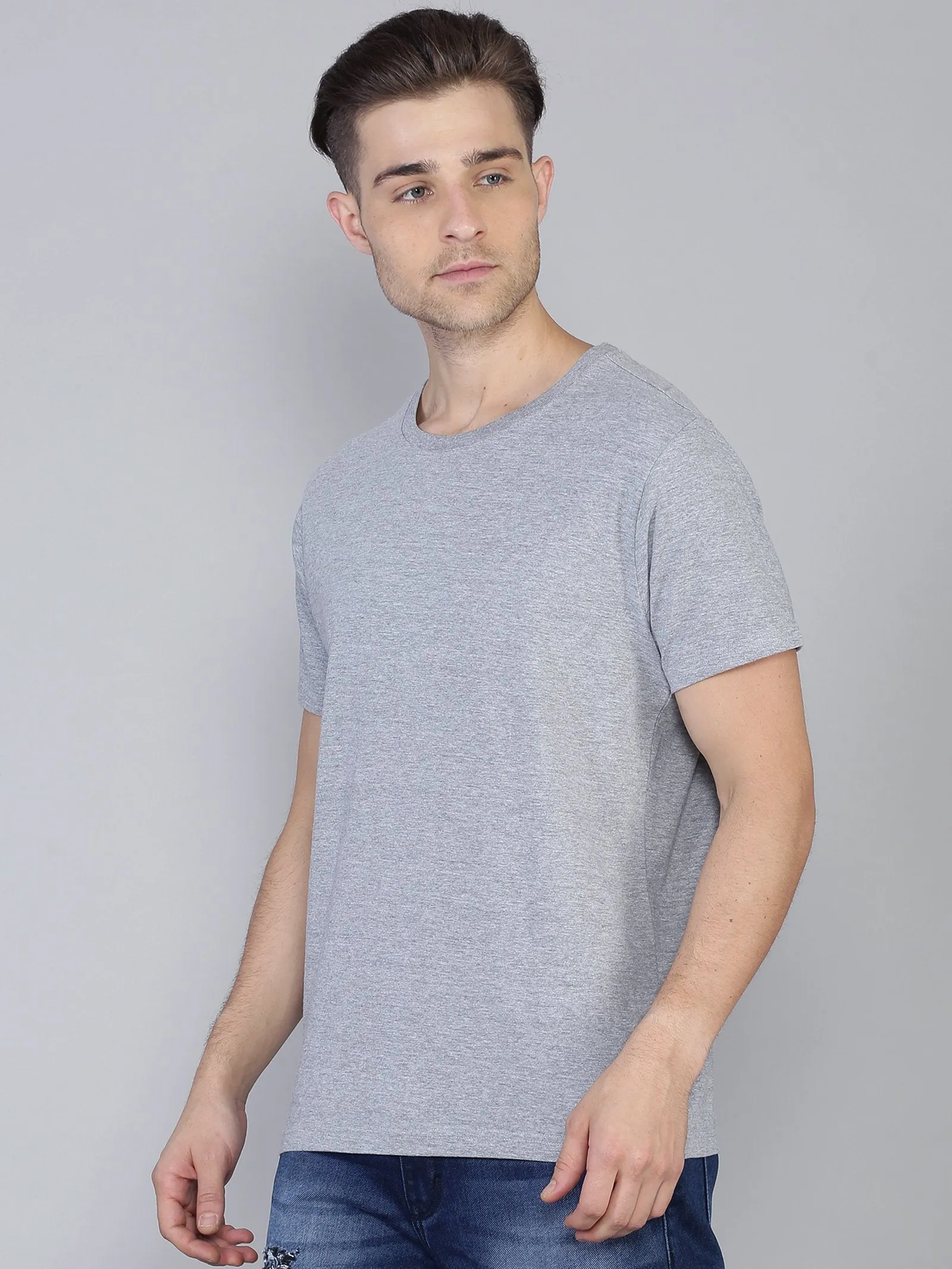 MEN'S WHITE/GREY/BLACK SOLID SLIM FIT T.SHIRT