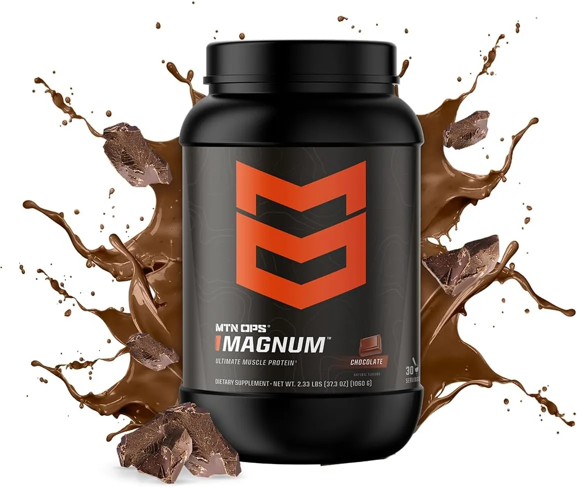 MTN OPS, Magnum Chocolate Protein Powder, 23g of Whey Isolate Protein & Milk Protein with BCAAs, Zero Sugar & Gluten Free 30-Serving Tub