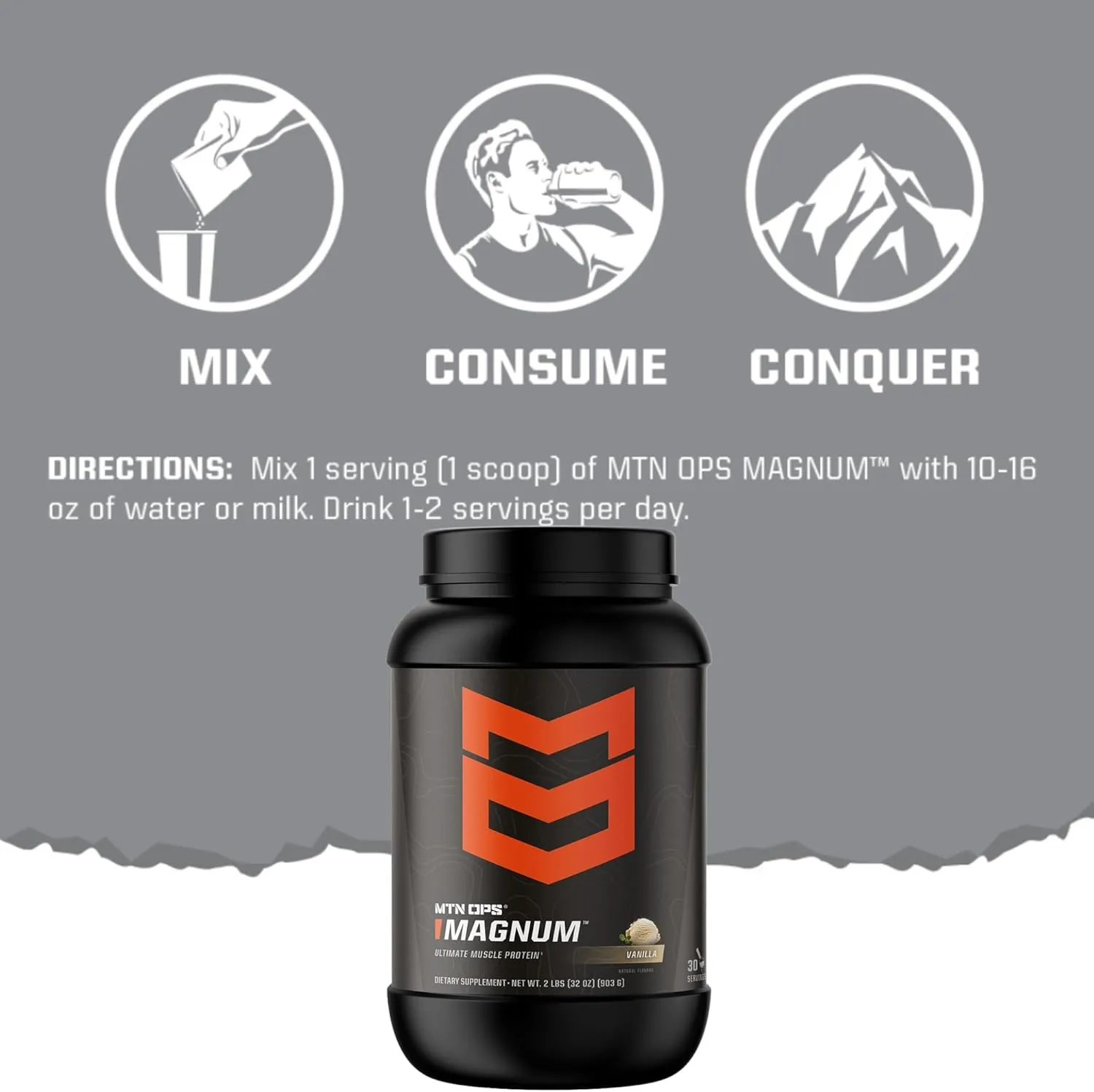 MTN OPS, Magnum Chocolate Protein Powder, 23g of Whey Isolate Protein & Milk Protein with BCAAs, Zero Sugar & Gluten Free 30-Serving Tub