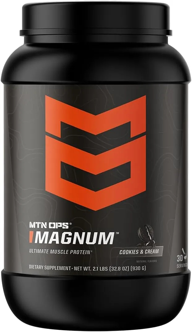 MTN OPS, Magnum Whey Isolate Protein Powder, 23g of 100% Whey Protein with BCAAs, Sugar & Gluten Free, Cookies & Cream Protein Shake, 30-Serving Tub