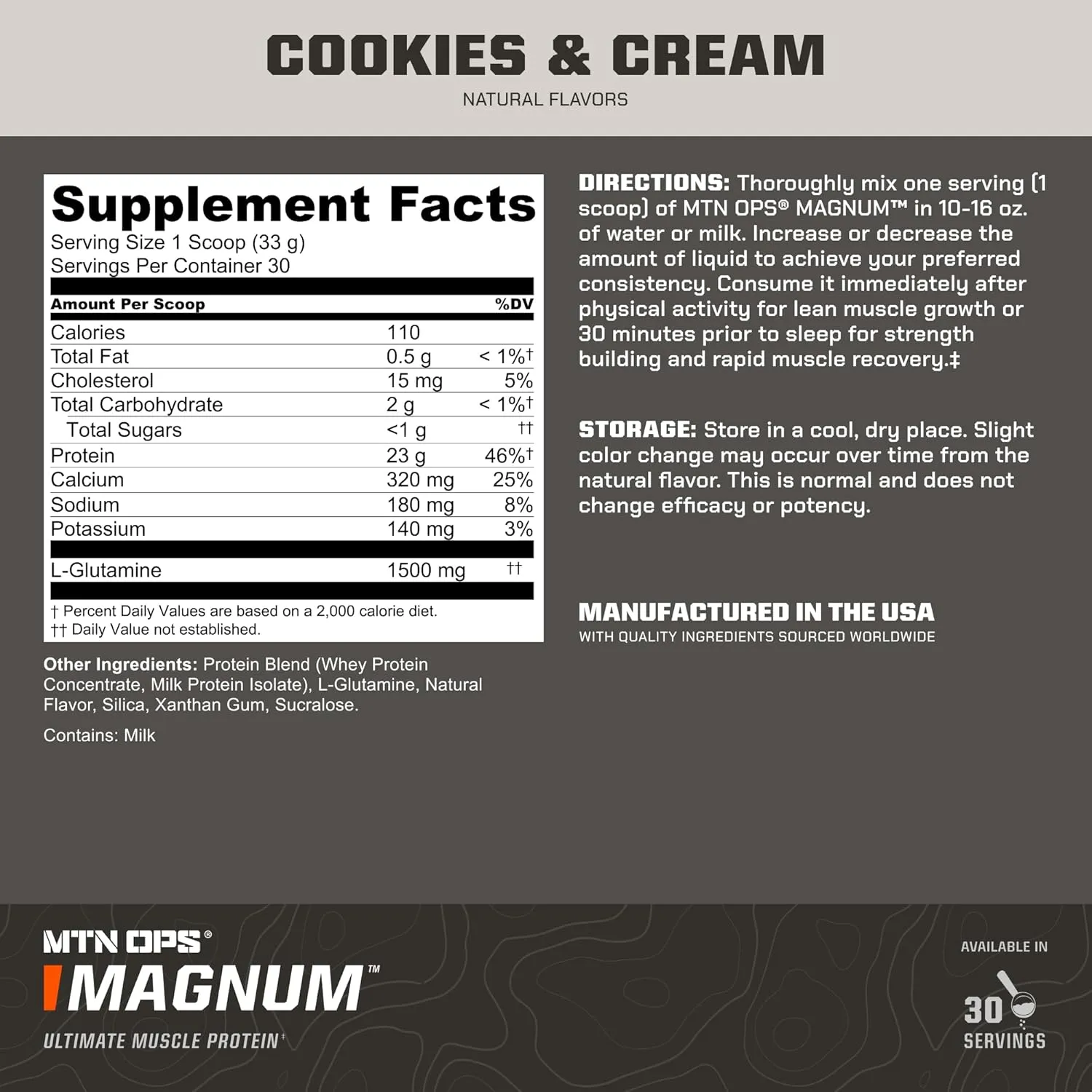 MTN OPS, Magnum Whey Isolate Protein Powder, 23g of 100% Whey Protein with BCAAs, Sugar & Gluten Free, Cookies & Cream Protein Shake, 30-Serving Tub