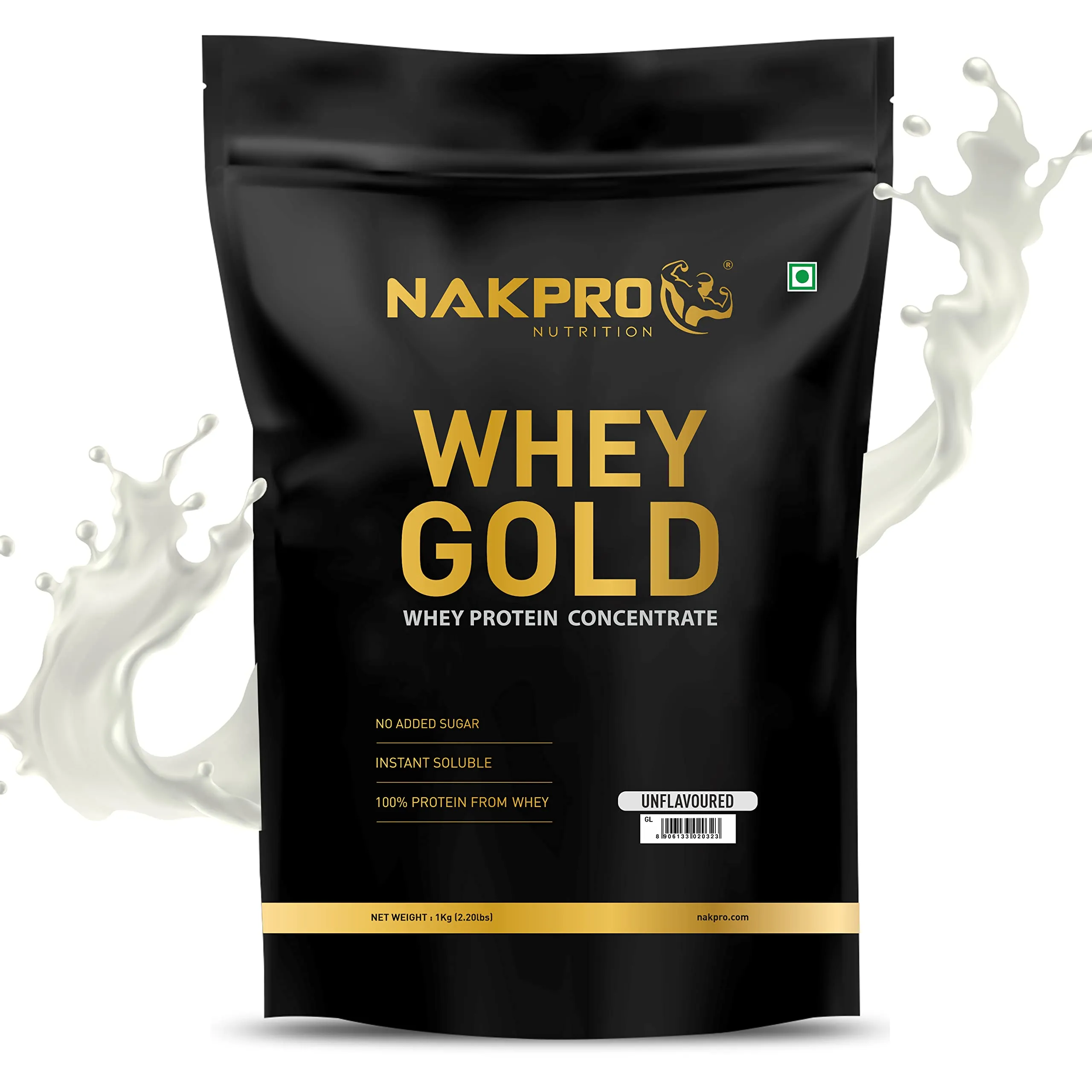 NAKPRO GOLD Whey Protein Concentrate 80% (Raw, Pure, asitis, Unflavored USA made) - 1Kg (Pack of 2, 500g Each)