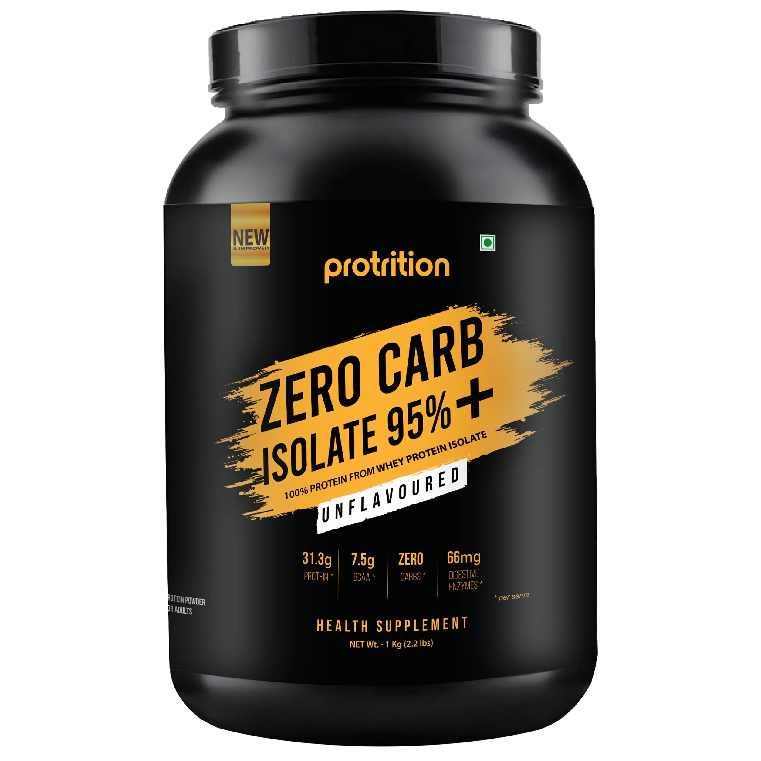 Protrition Zero Carb Whey Protein Isolate Powder 95% | Unflavoured - 1kg (30 Servings) | 31.3g Protein, 7.5g BCAA per SCOOP | Added Digestive Enzymes | Muscle Growth, Strength And Recovery