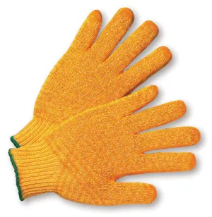 Radnor Largel Orange Medium Weight Acrylic/Polyester Ambidextrous String Gloves With Double Sided PVC Crisscross Honeycomb Pattern Coating