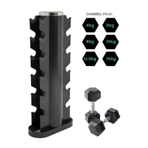 Rubber Dumbbell and 6-Tier Vertical Storage Rack Package Deal