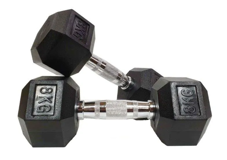 SALE:  Hex Dumbbell Pairs, "Class A" Commercial Grade - Rubber Coated (please select size)