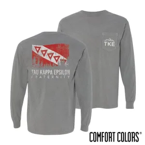 TKE Gray Comfort Colors Flag Long Sleeve Pocket Tee