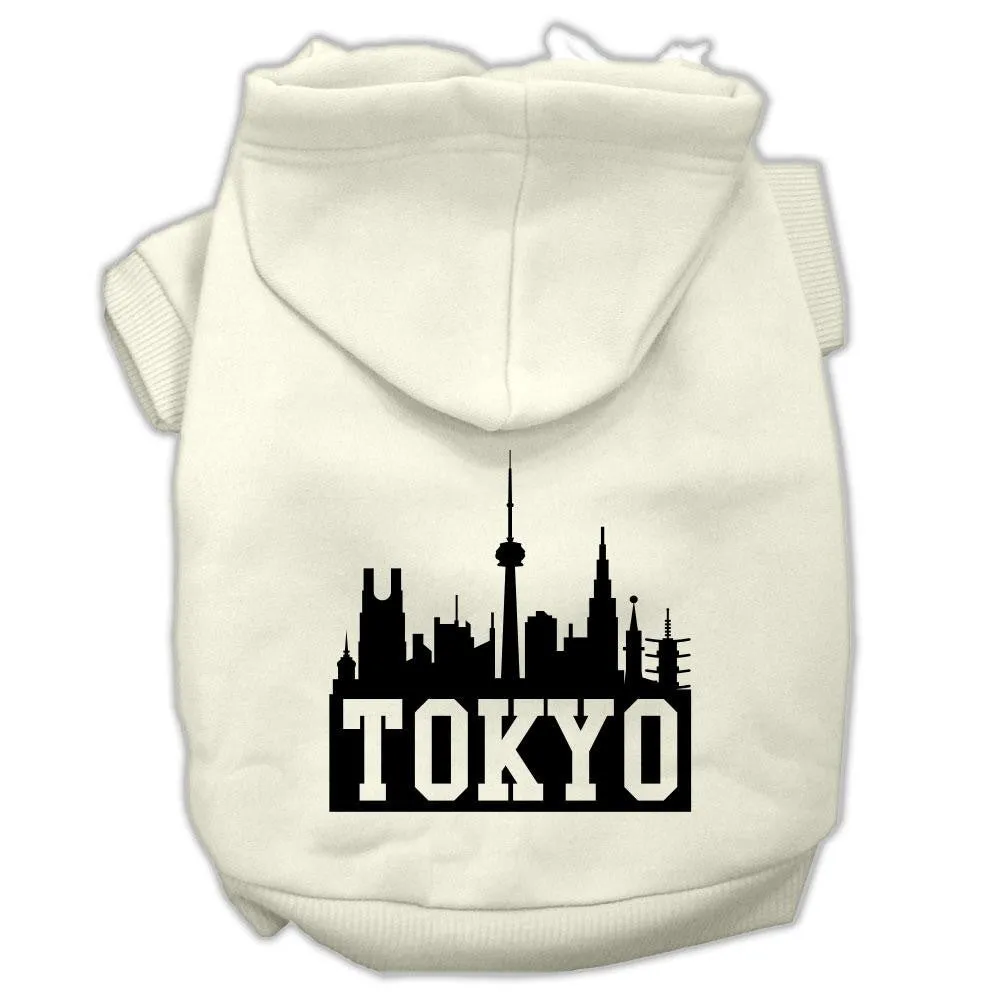 Tokyo Skyline Screen Print Pet Hoodies Cream Size Lg (14)