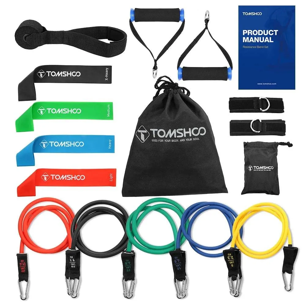 TOMSHOO 1 Set Resistance Bands Set Fitness Rubber Band Yoga Gym Exercise Elastic Loop Band Door Anchor Ankle Straps Set with Bag