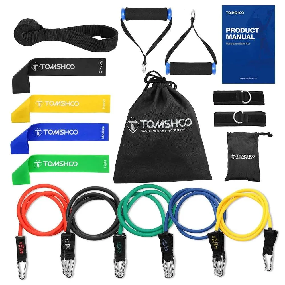 TOMSHOO 1 Set Resistance Bands Set Fitness Rubber Band Yoga Gym Exercise Elastic Loop Band Door Anchor Ankle Straps Set with Bag