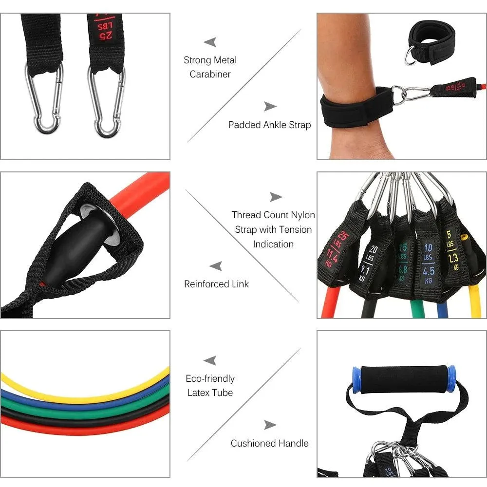 TOMSHOO 1 Set Resistance Bands Set Fitness Rubber Band Yoga Gym Exercise Elastic Loop Band Door Anchor Ankle Straps Set with Bag