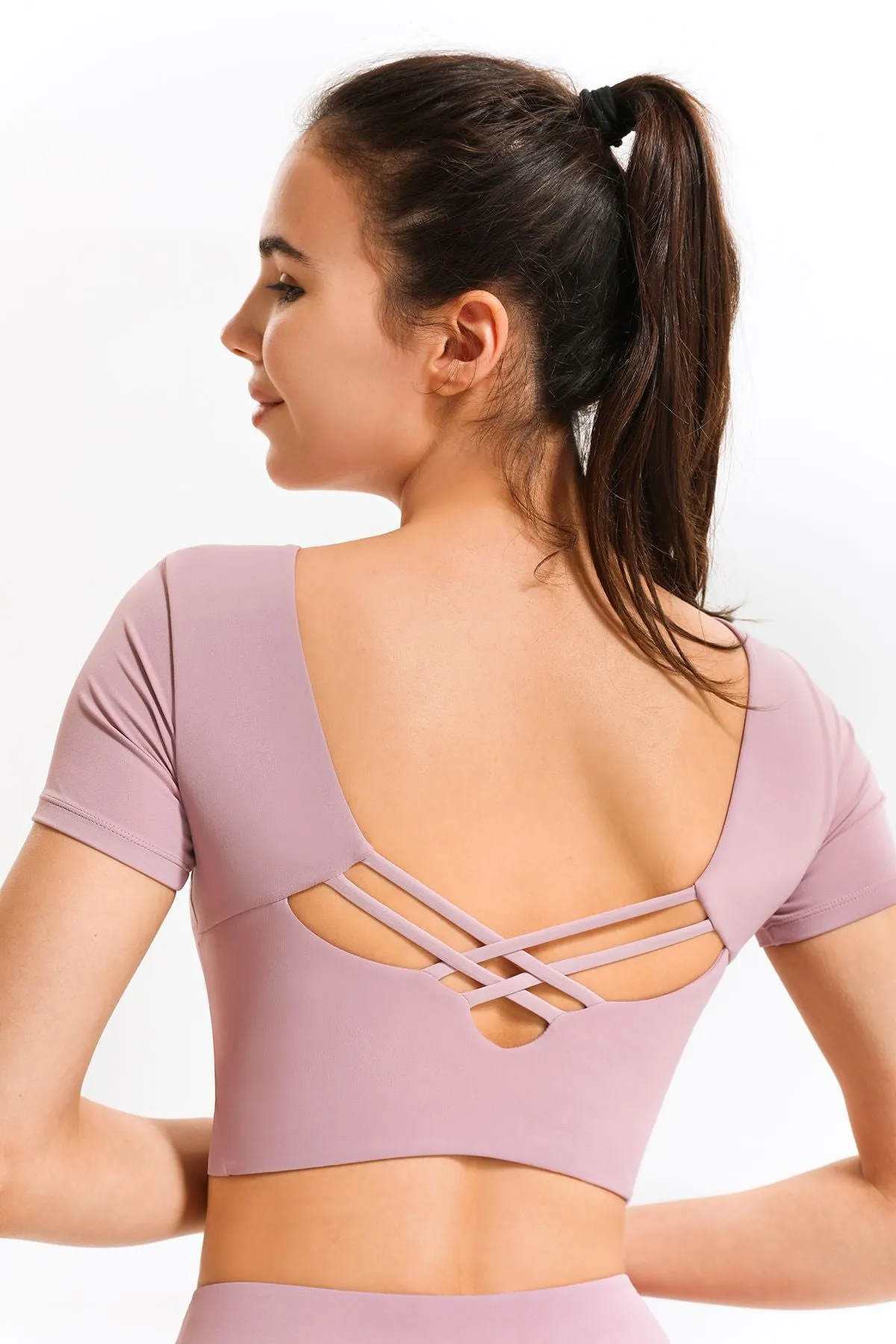 U Neck Short Sleeve Shirts Built-in Bra