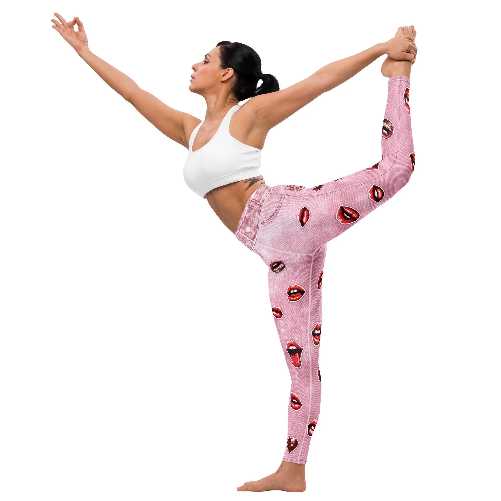 Valentine Lips Denim Print Yoga Leggings