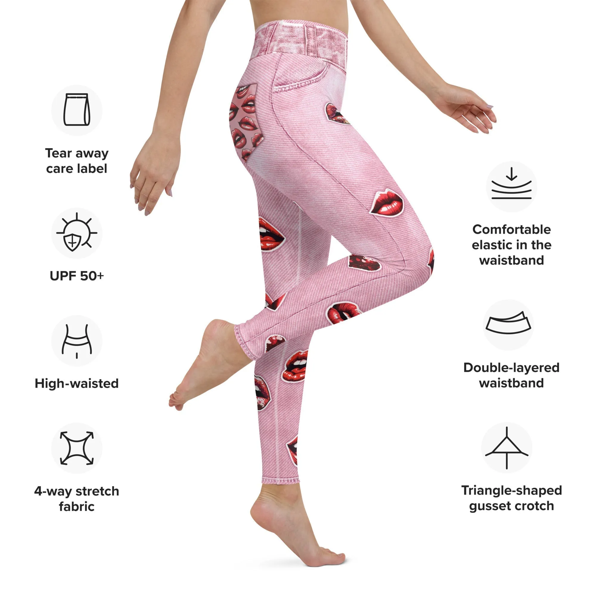 Valentine Lips Denim Print Yoga Leggings